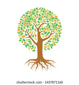 Abstract vibrant tree logo design, root vector 