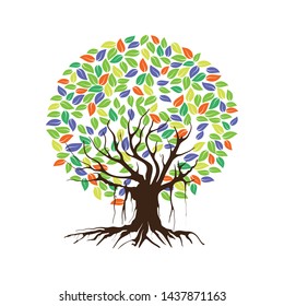 Abstract vibrant tree logo design, root vector 
