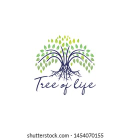 Abstract vibrant tree logo design, root vector - Tree of life logo design inspiration isolated on white background