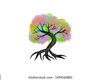 abstract vibrant tree logo design with watercolor painting art. spirit tree symbol vector