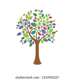 Abstract vibrant tree logo design, root vector isolated on white background. Colorful tree - Vector