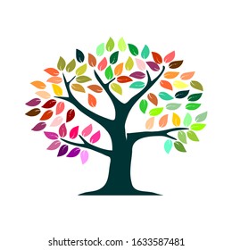 Abstract vibrant tree logo design, root vector full color