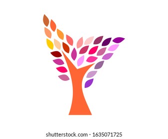 Abstract vibrant tree logo design, root vector - Tree of life logo design inspiration isolated on white background