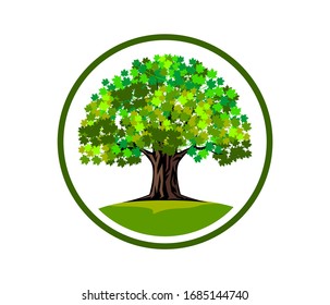 Abstract vibrant tree logo design template with circle surrounding it.