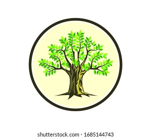 Abstract vibrant tree logo design template with circle surrounding it.