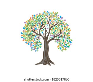 Abstract vibrant tree logo design, colorful leaves,  vector printable 