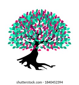 Abstract vibrant tree logo design, root vector