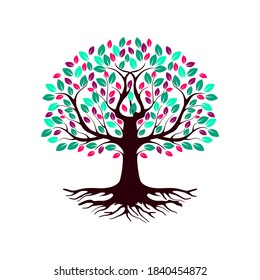 Abstract vibrant tree logo design, root vector