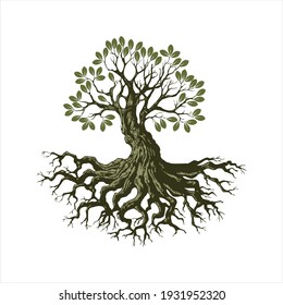 Resumen del diseño del logotipo de árbol vibrante, vector raíz - Inspiración en el diseño del logotipo del árbol de la vida aislado en fondo blanco.