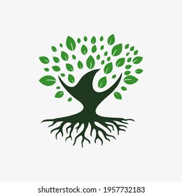 Abstract vibrant tree logo design, root vector - Tree of life logo design inspiration isolated on white background