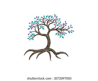 Abstract vibrant tree logo design, root vector 