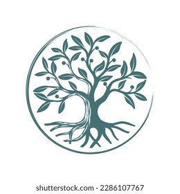 Abstract vibrant tree logo design, root vector - Tree of life logo design inspiration isolated on white background