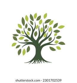 Abstract vibrant tree logo design, root vector - Tree of life logo design inspiration isolated on white background.