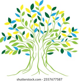 Abstract vibrant tree logo design, vector