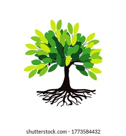 logotipo de árbol vibrante abstracto e ilustración de diseño de raíces