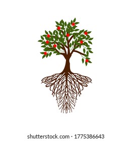 abstract vibrant tree logo and roots design illustration