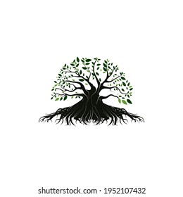 abstract vibrant tree logo and roots design illustration