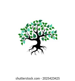 abstract vibrant tree logo and roots design illustration