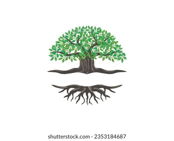 abstract vibrant tree logo and roots design illustration