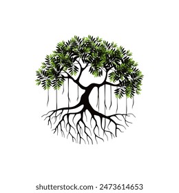 abstract vibrant tree logo and roots design illustration