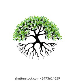 abstract vibrant tree logo and roots design illustration