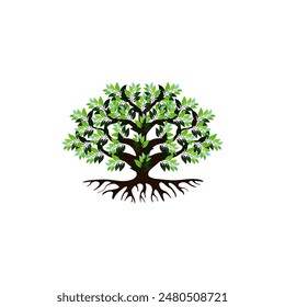 abstract vibrant tree logo and roots design illustration