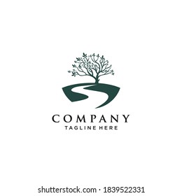 Abstract vibrant tree with river logo design vector