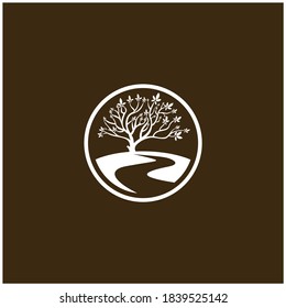 Abstract vibrant tree with river logo design vector