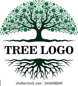 Abstract Vibrant Tree and Roots logo design with round shape, Tree of life logo design illustration vector