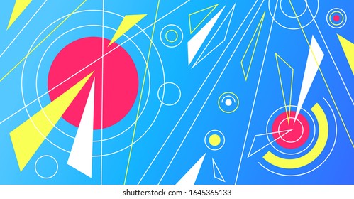 Abstract vibrant trendy pop art background with lines, circles,triangles. Can be used as template for card, poster, banner or flyer.