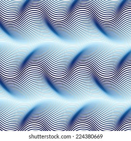 Abstract vibrating wave repeating 3D pattern. Emerging curved textured surface. Linear optical illusion.