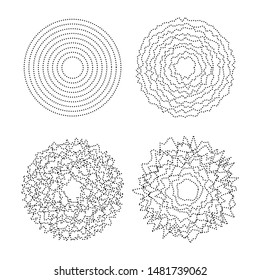 Abstract vibration waves circles. Rough lines and dots vector design.