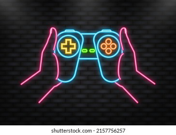 Abstract video game for game design. Vector illustration design. Play online. Neon icon.