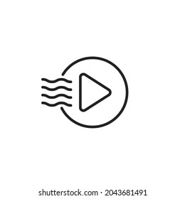 Abstract Video Streaming Icon With Play Button. Flat Linear Style Trend Modern Logotype Graphic Stroke Art Design Element Isolated On White Background. Concept Of Webinar Or Webcast Badge For Website