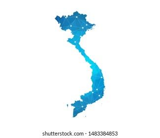 Abstract Vietnam Map geometric rumpled triangular low poly style gradient graphic on white background , line dots polygonal design for your . Vector illustration eps 10