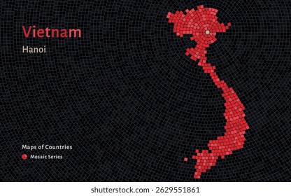Abstract Vietnam Map in Mosaic Style with Hanoi Marked