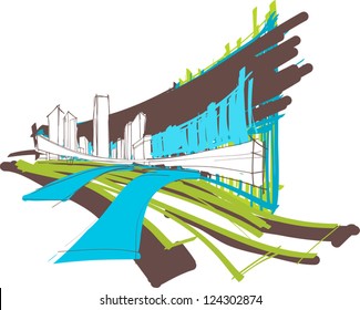 abstract view of the city with graffiti