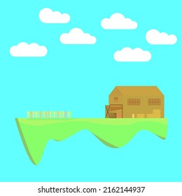 abstract view of a farm on a flying island