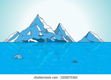 Abstract view of iceberg mountain with sky background.