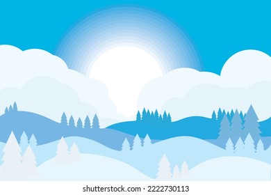 Abstract view of landscape with blue tree and sky background.