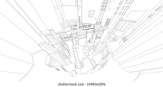 Vista abstracta del moderno edificio poligonal. 