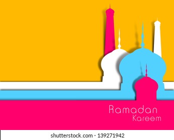 Abstract view of Mosque or Masjid on yellow background.