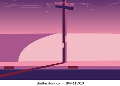 Abstract viewpoint in the city background. vector minimal colors. district in the stars. electric pole on street. vista in district. design esp10.