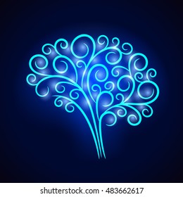 Abstract vignette neon brain. Vector design for any decoration. Creative concept.