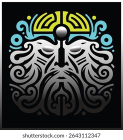 Abstract Viking Warrior Face with Stylized Designs