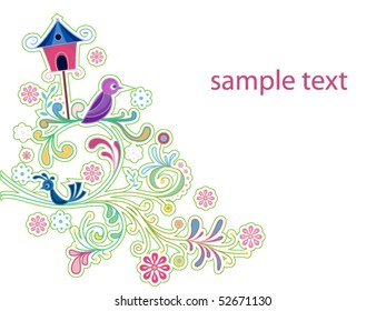 Vinas abstractas con aves - Vector