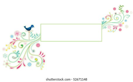 Abstract Vines Frame with Bird - Vector