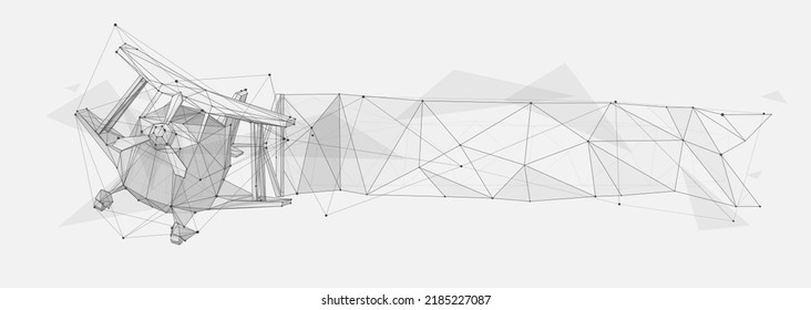 Resumen de avión vintage con pancarta. Ilustración vectorial del plano retro geométrico del armazón de polígono bajo sobre un fondo blanco