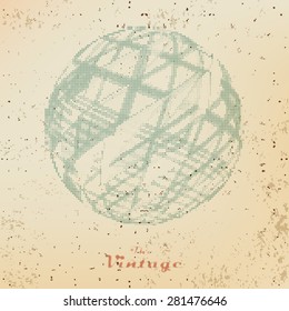 Abstract vintage background ball with raster dots on faded old paper