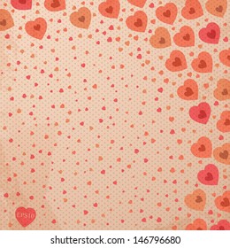 Abstract vintage background with red hearts on the old paper